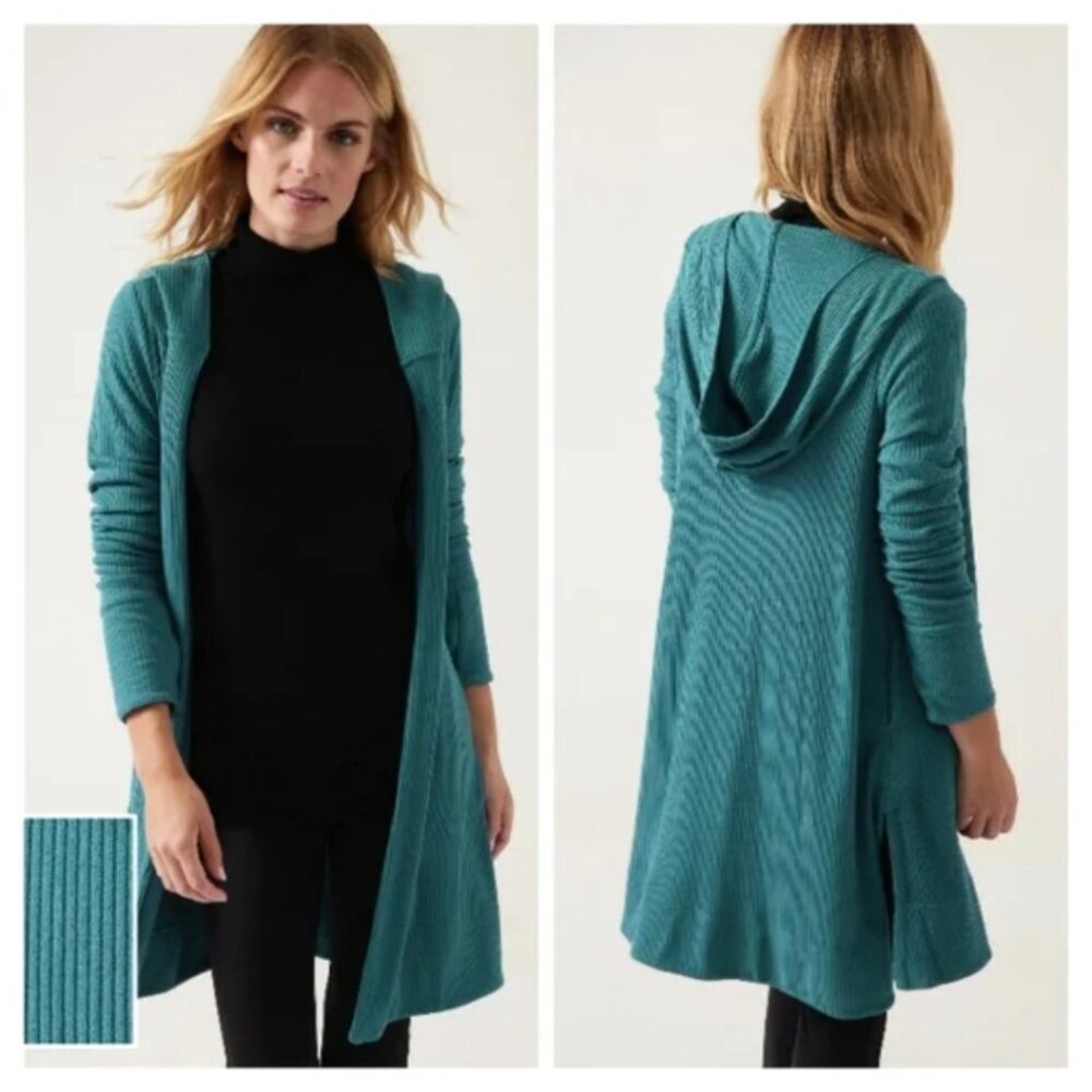 Athleta Harmony Wrap Hooded Open Front Cardigan Size Small Borealis Green M Med